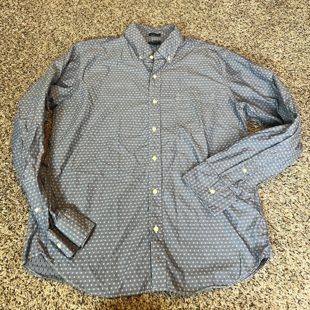 J Crew Slim Fit Blue Ditsy Floral Print‎ Button Down Shirt Mens Size L